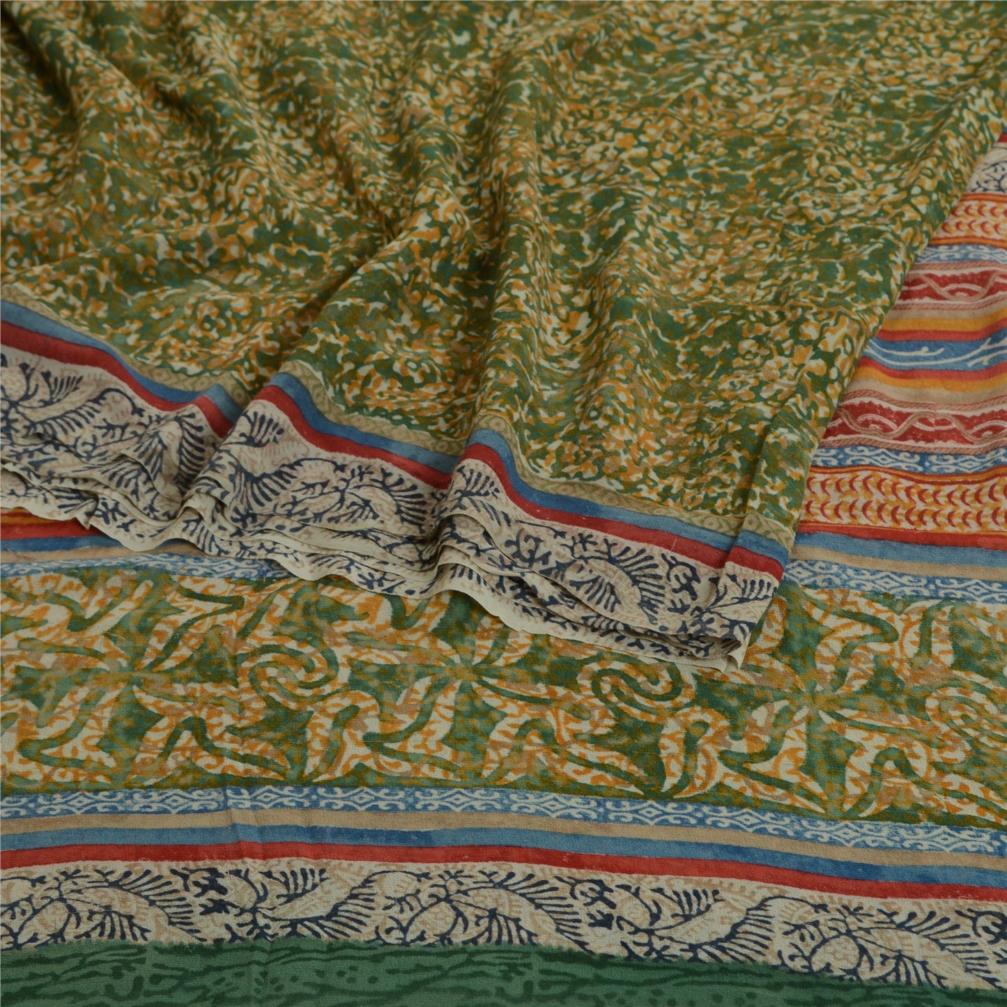 Сари Sanskriti Vintage Green 100% чистый шелк жоржет с принтом сари Craft Экологичная ткань