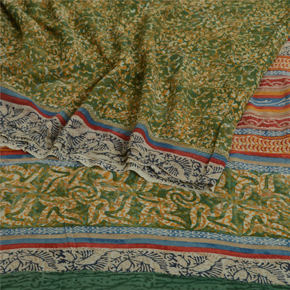 Сари Sanskriti Vintage Green 100% чистый шелк жоржет с принтом сари Craft Экологичная ткань