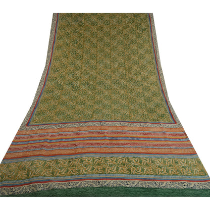 Сари Sanskriti Vintage Green 100% чистый шелк жоржет с принтом сари Craft Экологичная ткань