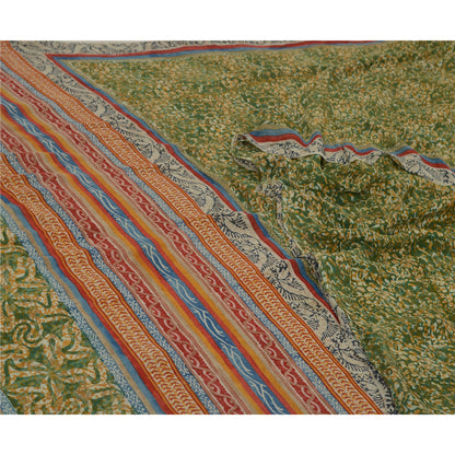 Сари Sanskriti Vintage Green 100% чистый шелк жоржет с принтом сари Craft Экологичная ткань