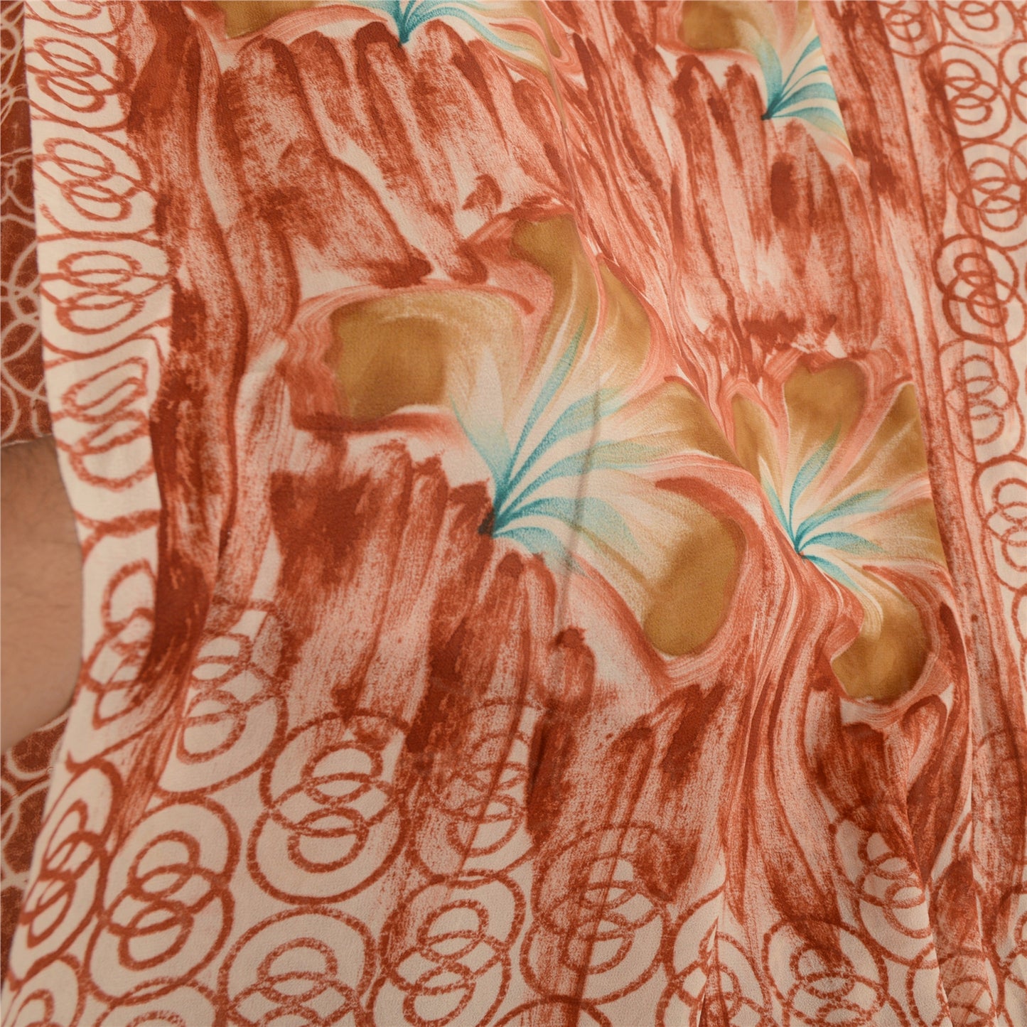 Sanskriti Vintage Sarees Brown Pure Georgette Silk Printed Sari 5yd Craft Sustainable Fabric