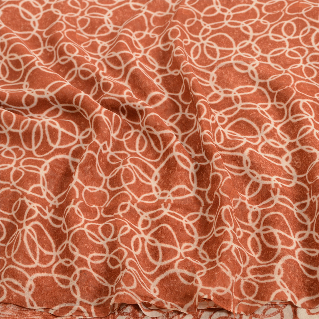 Sanskriti Vintage Sarees Brown Pure Georgette Silk Printed Sari 5yd Craft Sustainable Fabric
