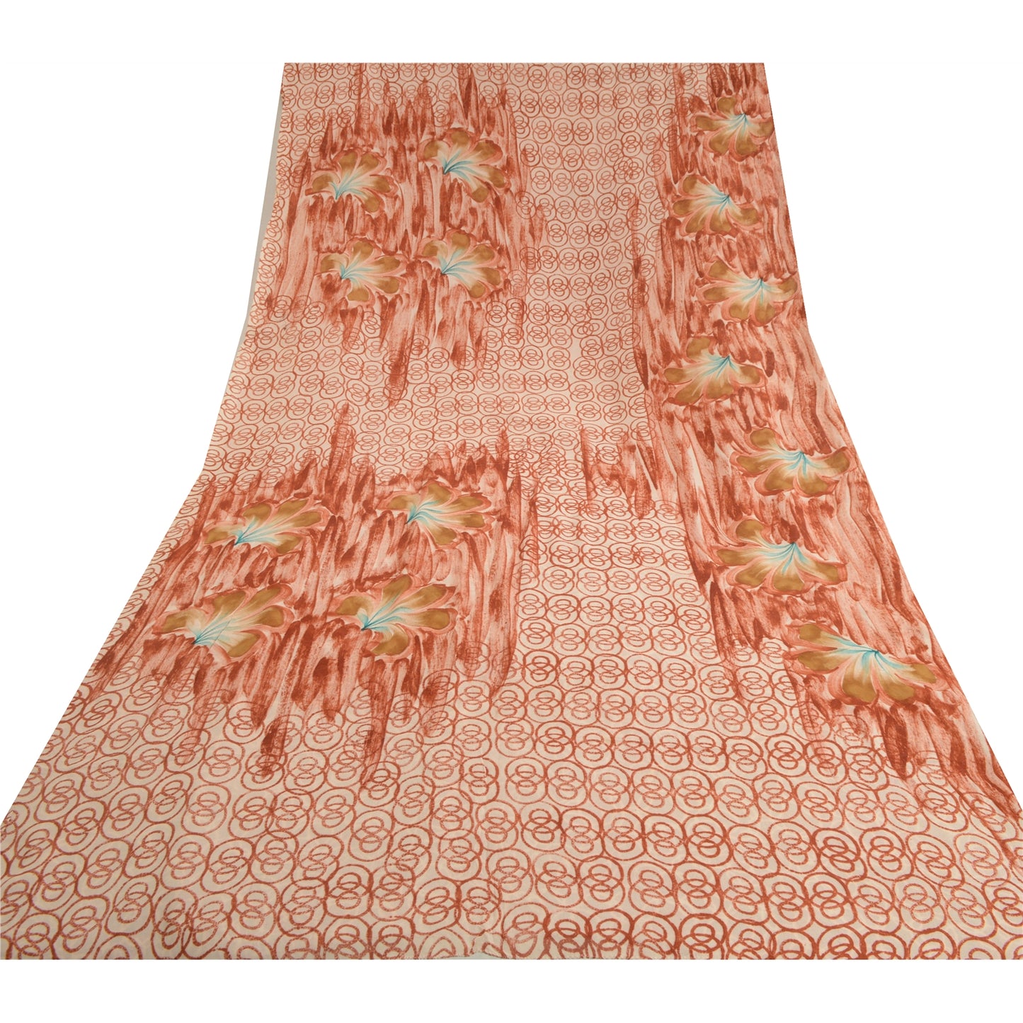 Sanskriti Vintage Sarees Brown Pure Georgette Silk Printed Sari 5yd Craft Sustainable Fabric