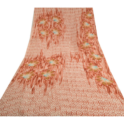 Sanskriti Vintage Sarees Brown Pure Georgette Silk Printed Sari 5yd Craft Sustainable Fabric