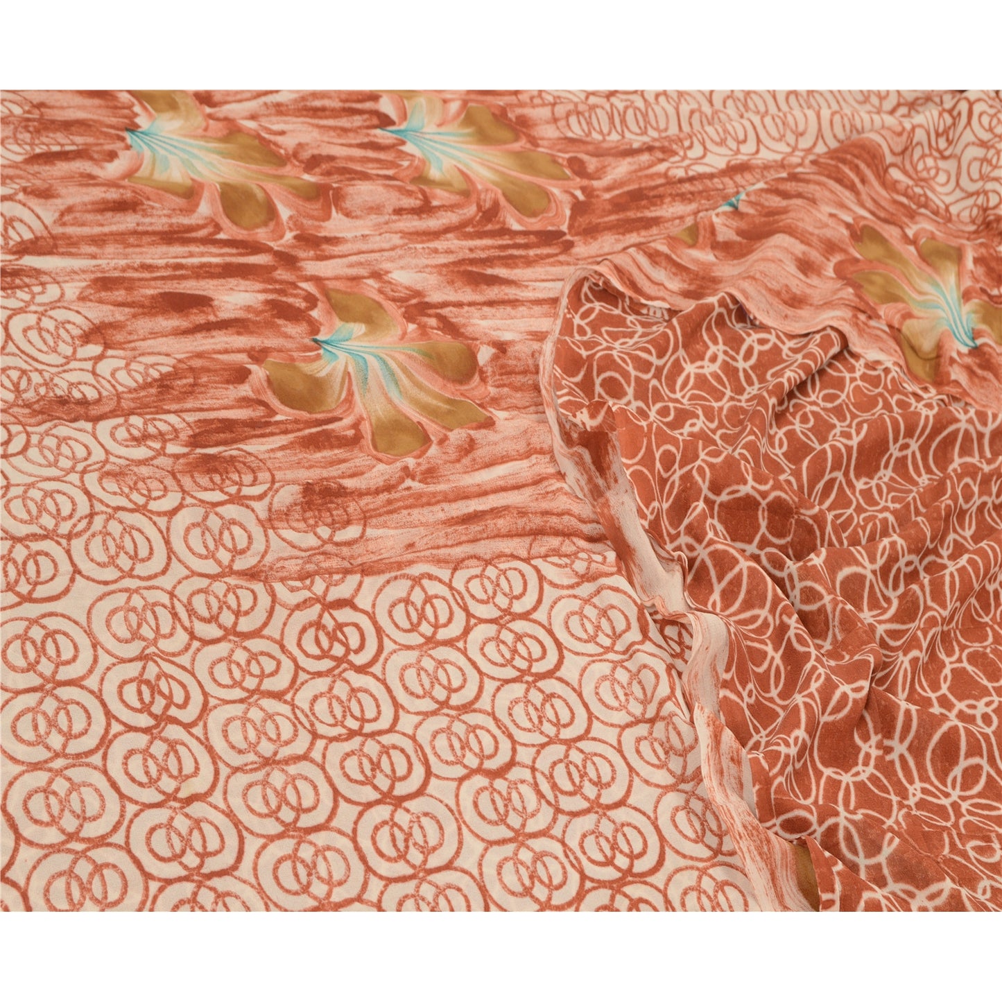 Sanskriti Vintage Sarees Brown Pure Georgette Silk Printed Sari 5yd Craft Sustainable Fabric