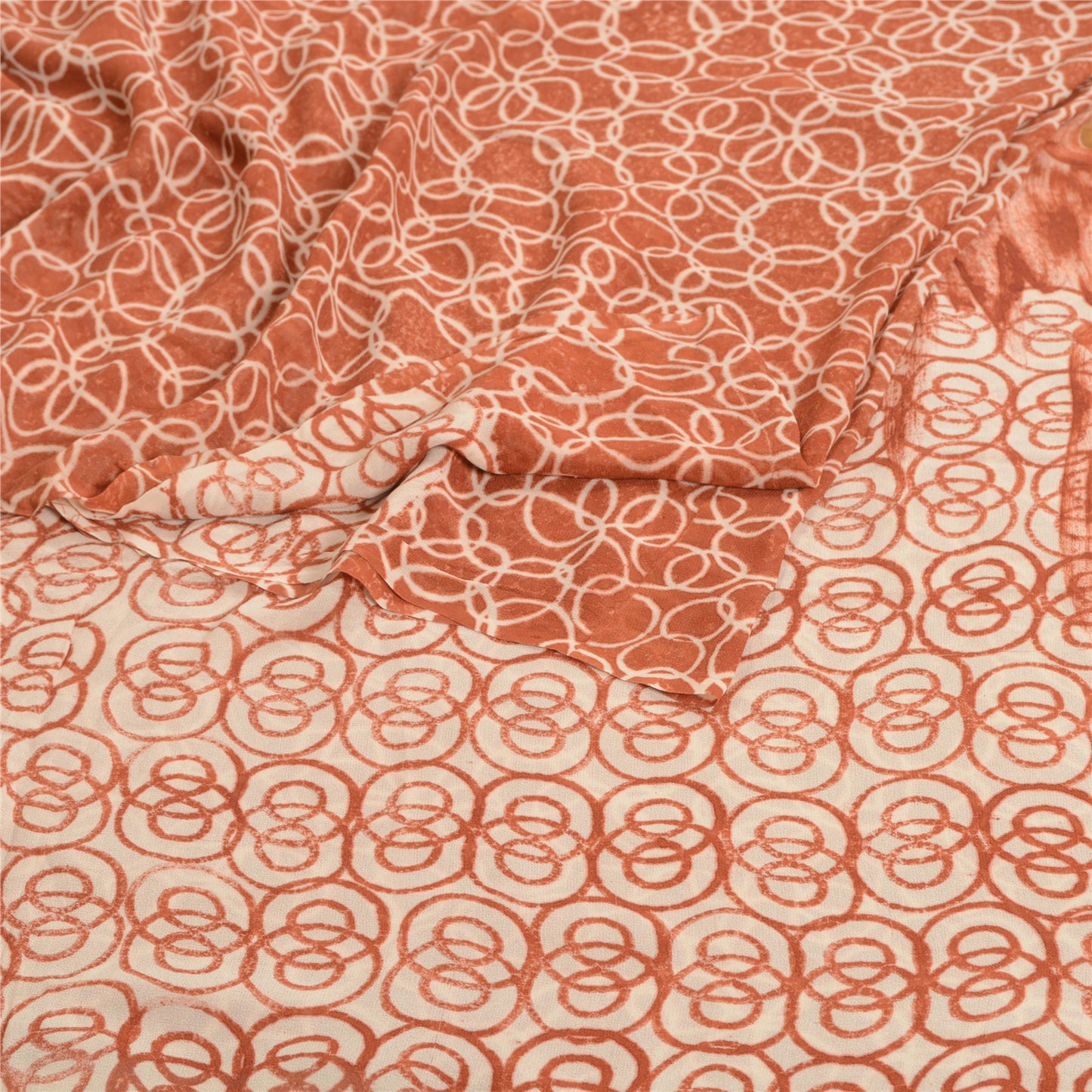 Sanskriti Vintage Sarees Brown Pure Georgette Silk Printed Sari 5yd Craft Sustainable Fabric