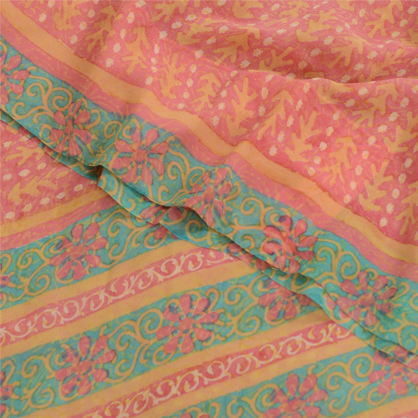 Санскрити Винтаж Сари Розовый Чистый Жоржет Шелк Печатный Сари 5 ярдов Ремесло Экологичная Ткань