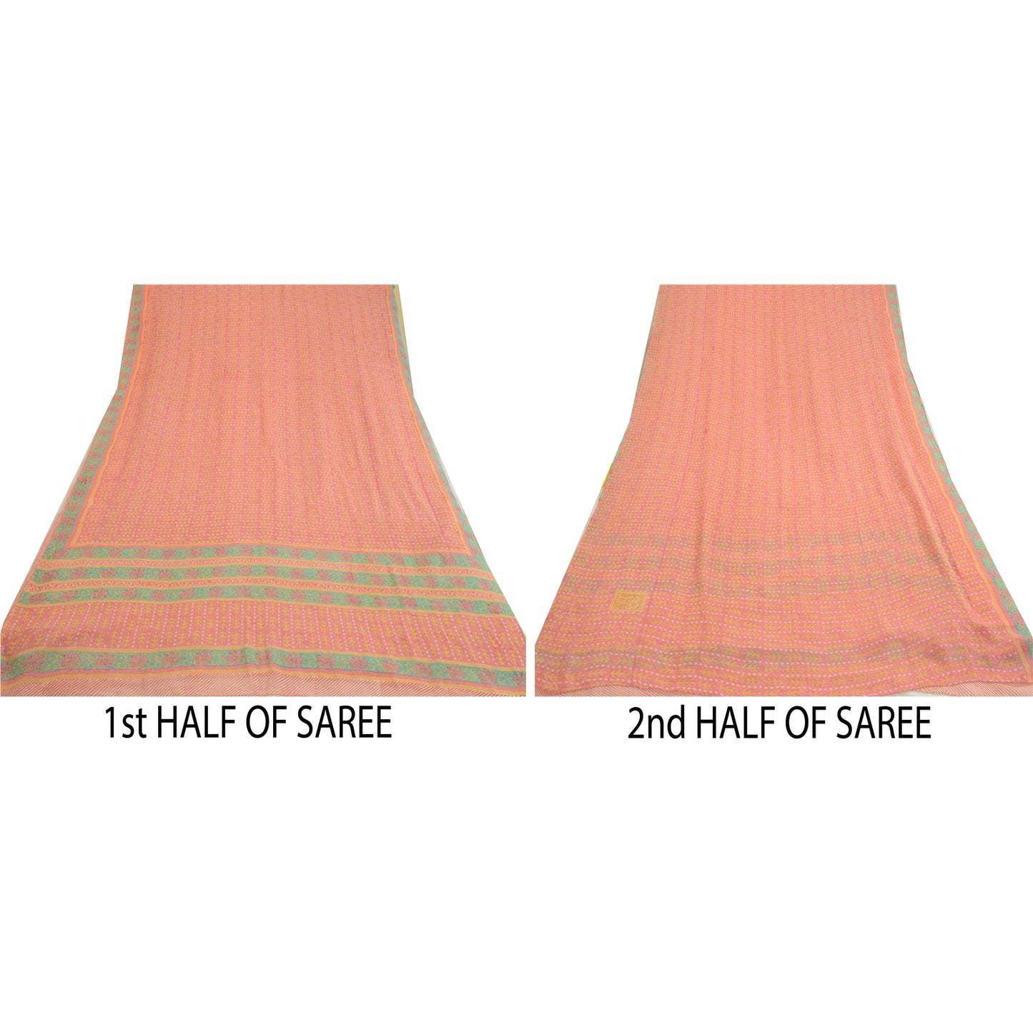 Санскрити Винтаж Сари Розовый Чистый Жоржет Шелк Печатный Сари 5 ярдов Ремесло Экологичная Ткань