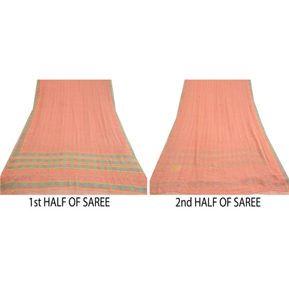 Санскрити Винтаж Сари Розовый Чистый Жоржет Шелк Печатный Сари 5 ярдов Ремесло Экологичная Ткань