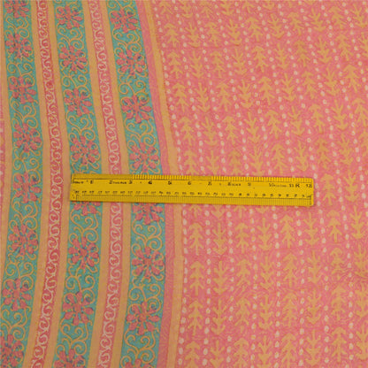 Санскрити Винтаж Сари Розовый Чистый Жоржет Шелк Печатный Сари 5 ярдов Ремесло Экологичная Ткань