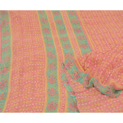 Санскрити Винтаж Сари Розовый Чистый Жоржет Шелк Печатный Сари 5 ярдов Ремесло Экологичная Ткань