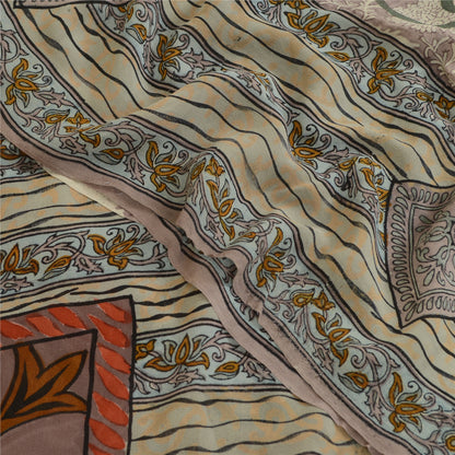 Sanskriti Vintage Sarees Gray 100% Pure Georgette Silk Printed Sari Craft Sustainable Fabric