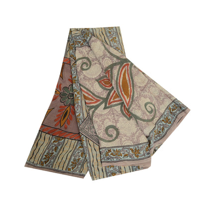 Sanskriti Vintage Sarees Gray 100% Pure Georgette Silk Printed Sari Craft Sustainable Fabric