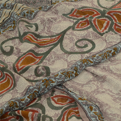 Sanskriti Vintage Sarees Gray 100% Pure Georgette Silk Printed Sari Craft Sustainable Fabric