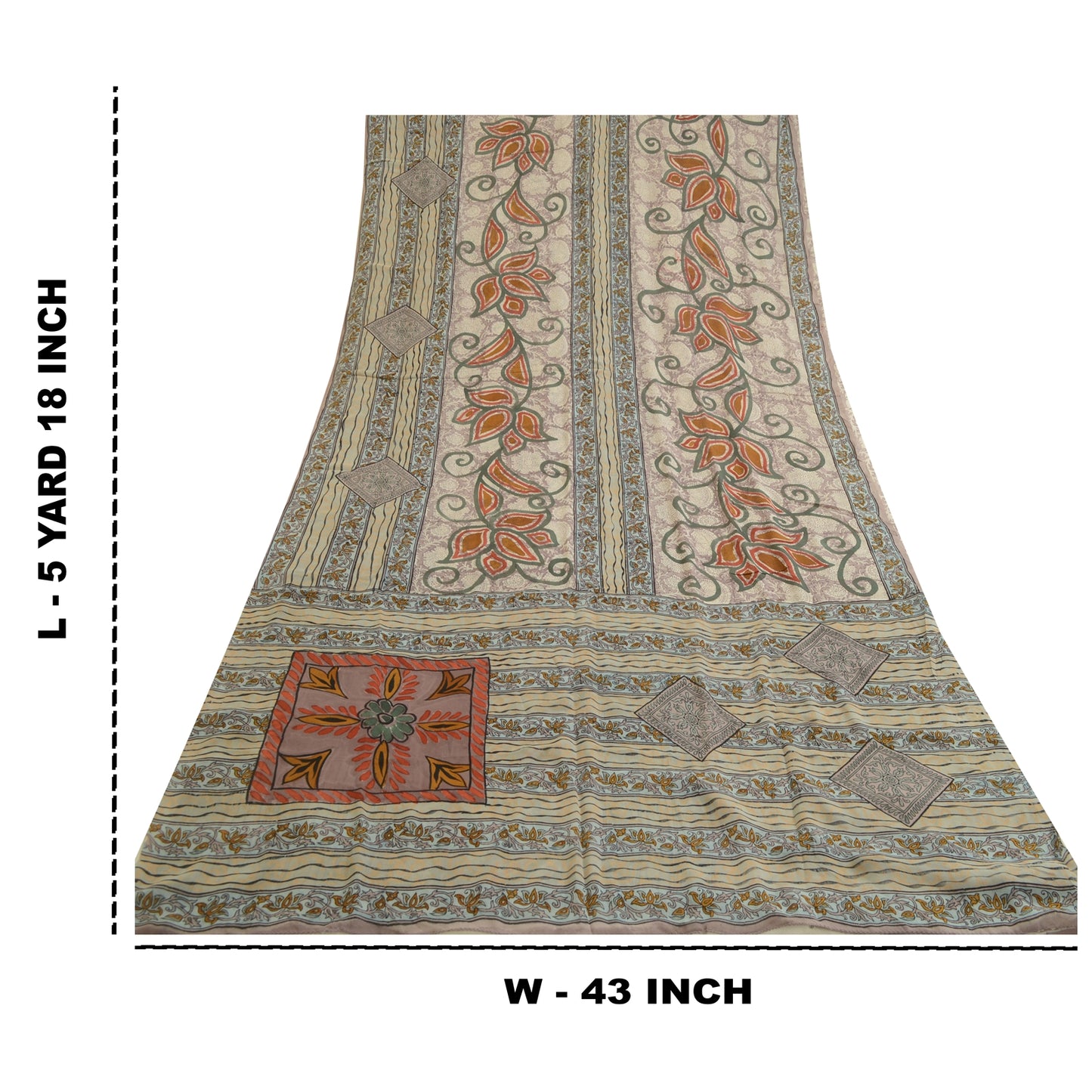 Sanskriti Vintage Sarees Gray 100% Pure Georgette Silk Printed Sari Craft Sustainable Fabric