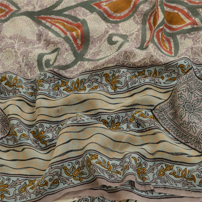 Sanskriti Vintage Sarees Gray 100% Pure Georgette Silk Printed Sari Craft Sustainable Fabric
