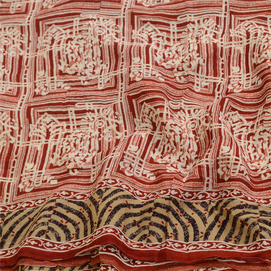 Sanskriti Vintage Sarees Røde 100% Ren Georgette Silke Trykt Sari Håndværk Bæredygtigt Stoff