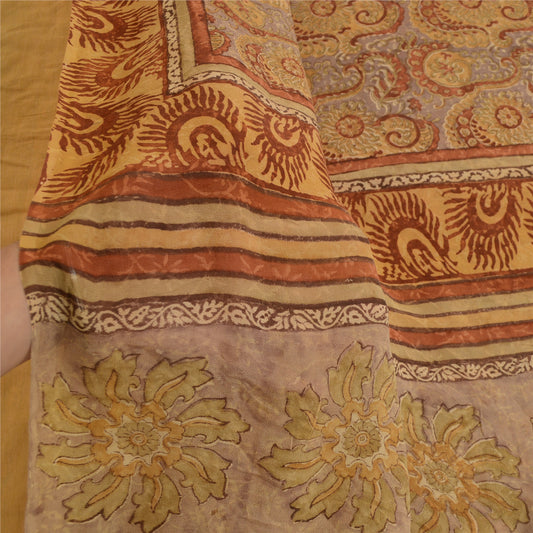 Sanskriti Vintage Sarees Flerfarvet Ren Georgette Silke Trykt Sari Håndværk Bæredygtigt Stoff