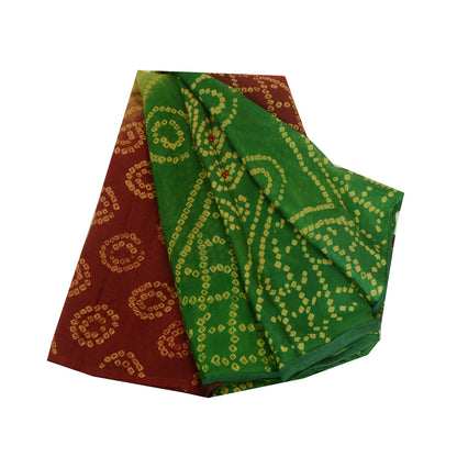 Sanskriti Vintage Sarees RedGreen Bandhani Print Pure Georgette Silk Sari Sustainable Fabric