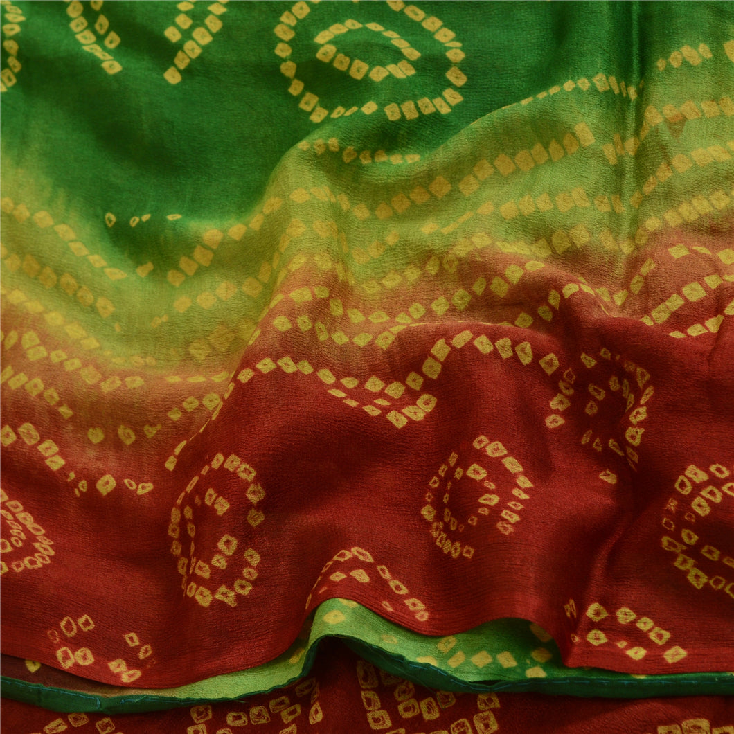 Sanskriti Vintage Sarees RedGreen Bandhani Print Pure Georgette Silk Sari Fabric