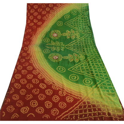 Sanskriti Vintage Sarees RedGreen Bandhani Print Pure Georgette Silk Sari Sustainable Fabric