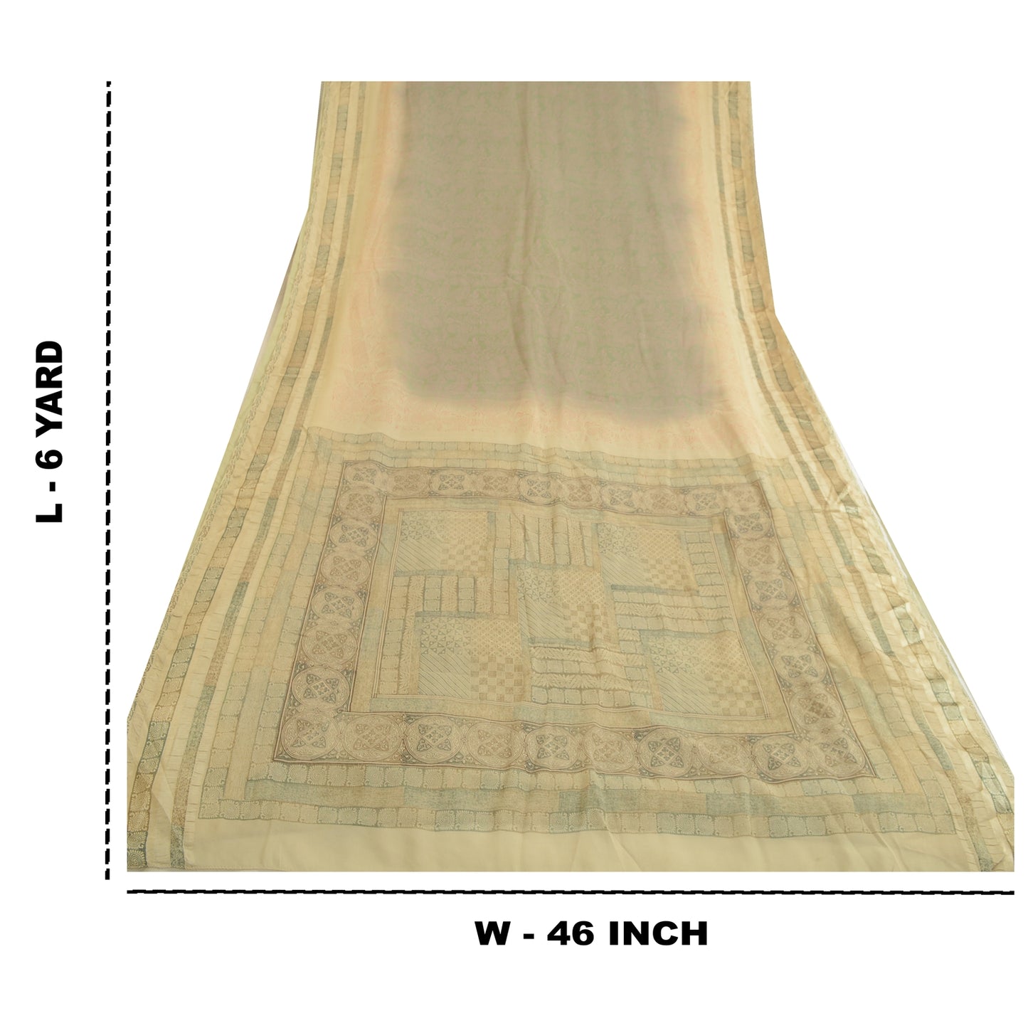 Sanskriti Vintage Sari 100% Pure Georgette Ivory/Grey Printed 5 Yd Saree Craft Fabric Home Decor, Women Floral Outfit, Silk Scrap