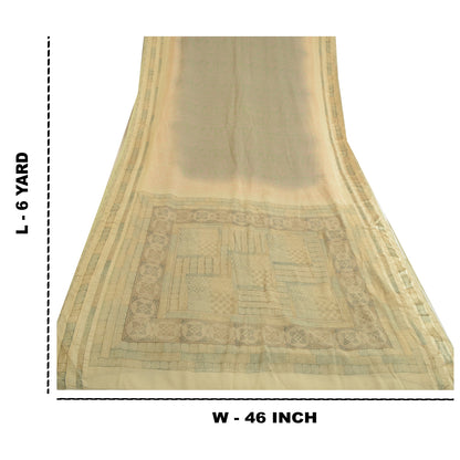 Sanskriti Vintage Sari 100% Pure Georgette Ivory/Grey Printed 5 Yd Saree Craft Fabric Home Decor, Women Floral Outfit, Silk Scrap