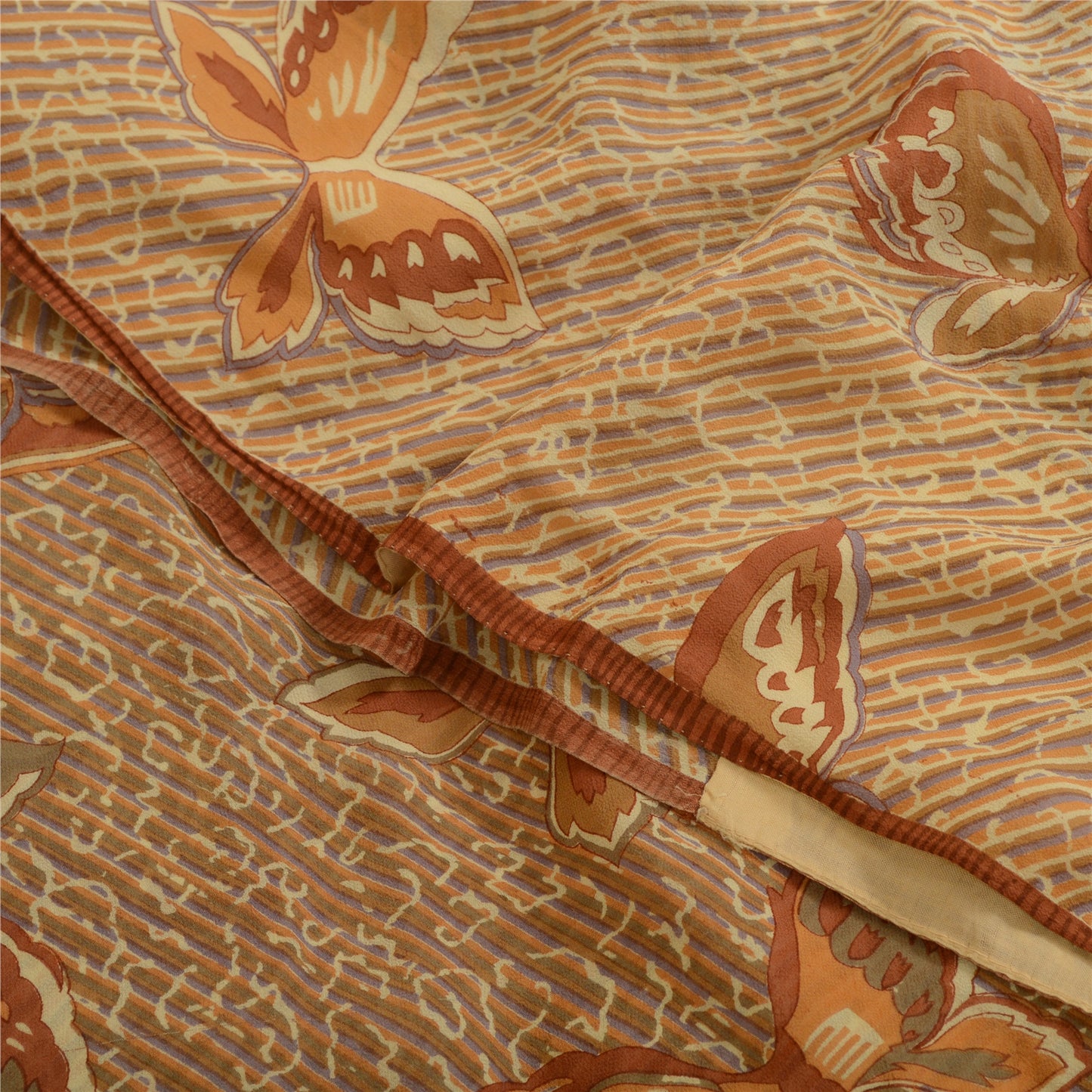 Sanskriti Vintage Ivory/Brown Sarees Pure Georgette Printed Sari Craft Sustainable Fabric