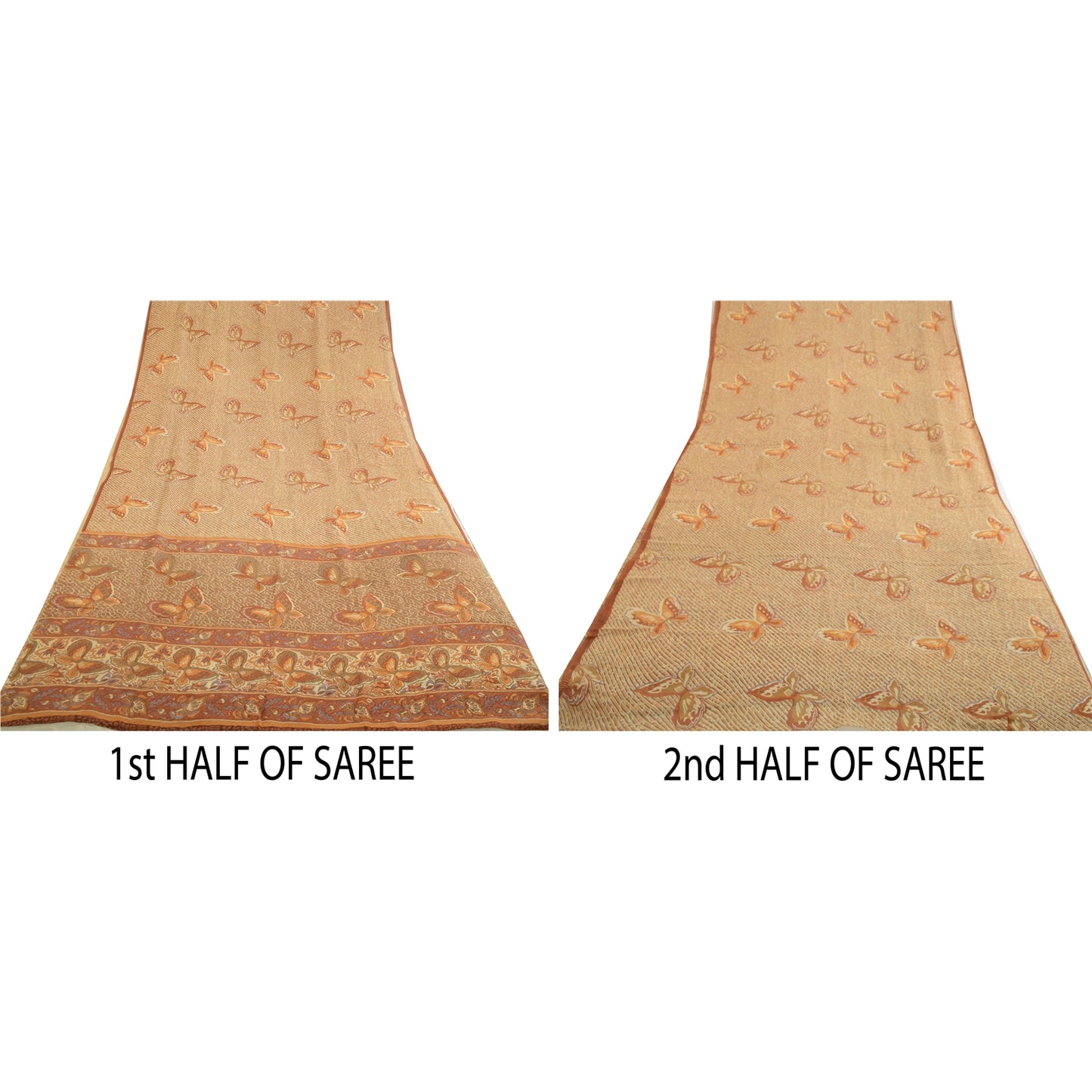 Sanskriti Vintage Ivory/Brown Sarees Pure Georgette Printed Sari Craft Sustainable Fabric