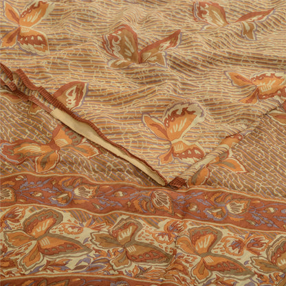 Sanskriti Vintage Ivory/Brown Sarees Pure Georgette Printed Sari Craft Sustainable Fabric