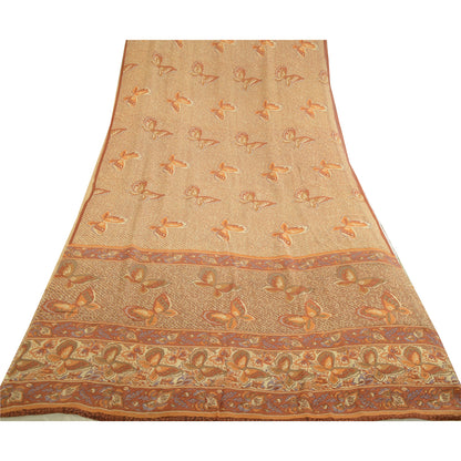 Sanskriti Vintage Ivory/Brown Sarees Pure Georgette Printed Sari Craft Sustainable Fabric