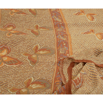 Sanskriti Vintage Ivory/Brown Sarees Pure Georgette Printed Sari Craft Sustainable Fabric