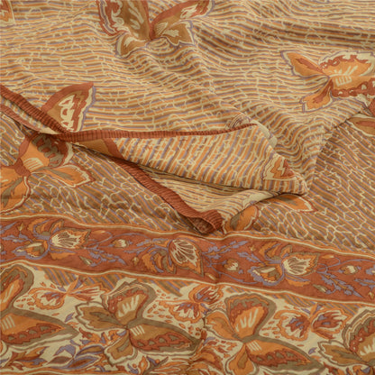 Sanskriti Vintage Ivory/Brown Sarees Pure Georgette Printed Sari Craft Sustainable Fabric
