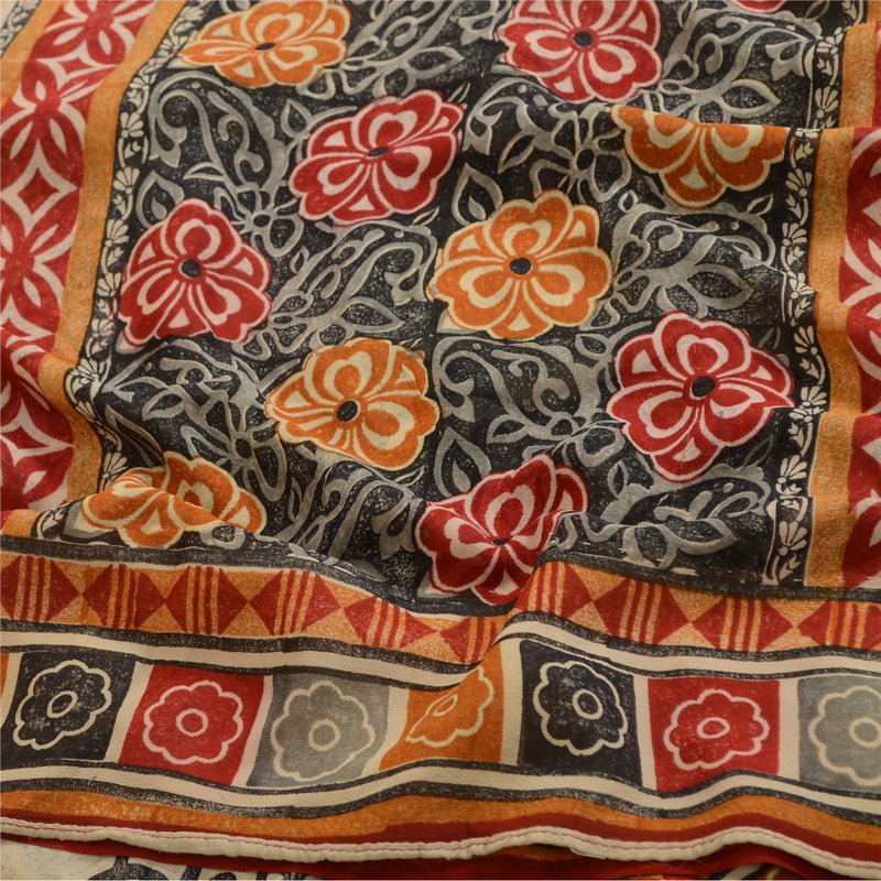 Sanskriti Vintage Sari 100% Pure Georgette MultiColor Printed Sarees Craft Fabric Create-Floral Dresses, Kaftans, Skirts, Tops