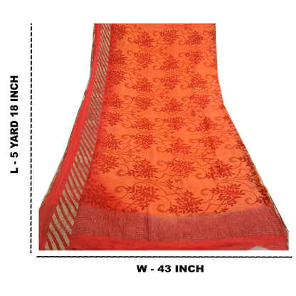 Sanskriti Vintage Orange/Red Sarees Pure Georgette Printed Sari Craft Sustainable Fabric