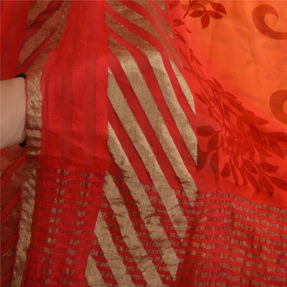 Sanskriti Vintage Orange/Red Sarees Pure Georgette Printed Sari Craft Sustainable Fabric