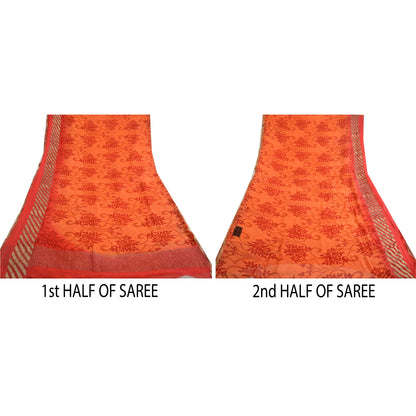 Sanskriti Vintage Orange/Red Sarees Pure Georgette Printed Sari Craft Sustainable Fabric