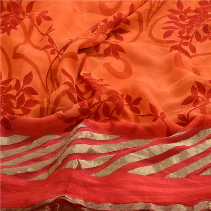 Sanskriti Vintage Orange/Red Sarees Pure Georgette Printed Sari Craft Sustainable Fabric