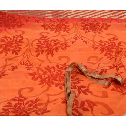 Sanskriti Vintage Orange/Red Sarees Pure Georgette Printed Sari Craft Sustainable Fabric