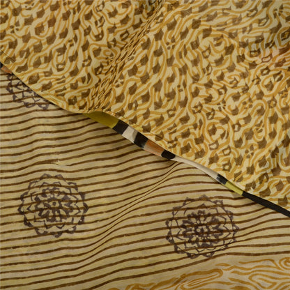 Sanskriti Vintage Sarees Indian Ivory Blend Georgette Printed Sari Craft Sustainable Fabric