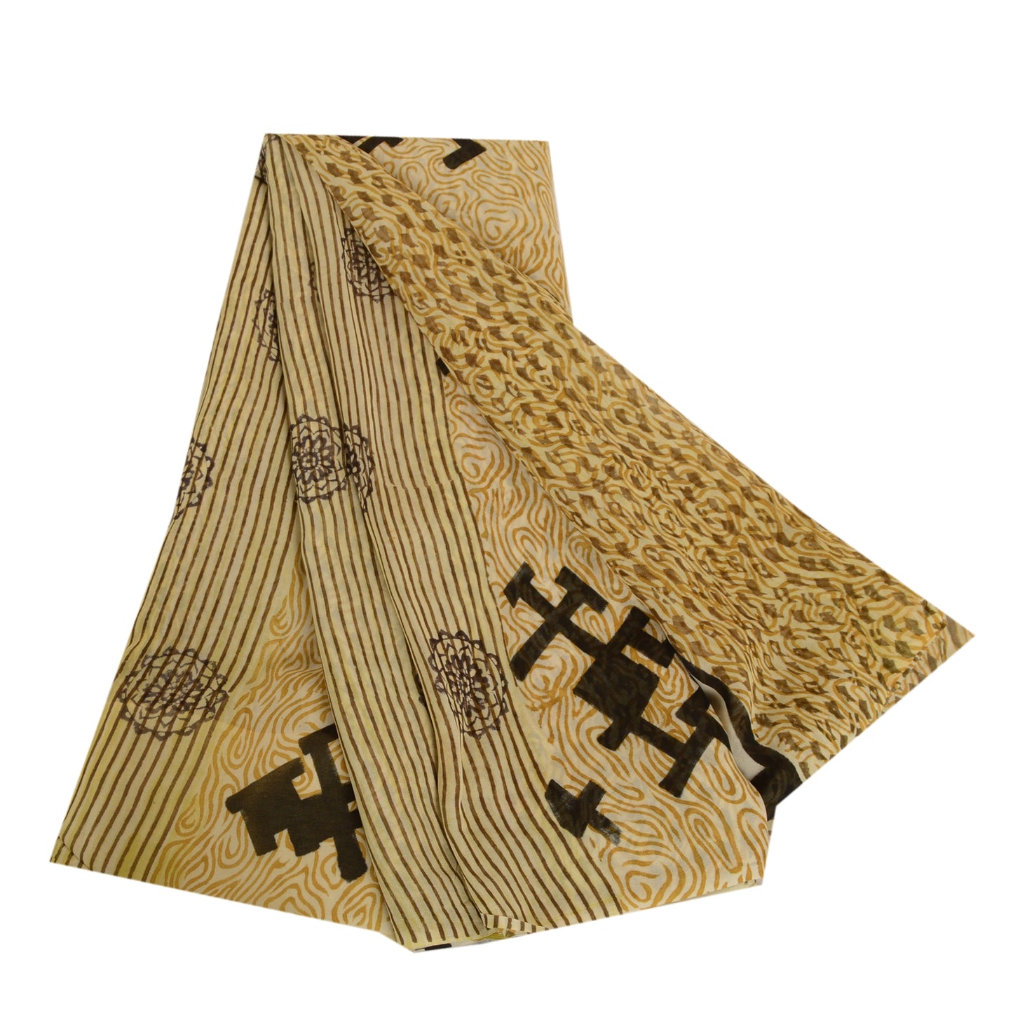 Sanskriti Vintage Sarees Indian Ivory Blend Georgette Printed Sari Craft Sustainable Fabric