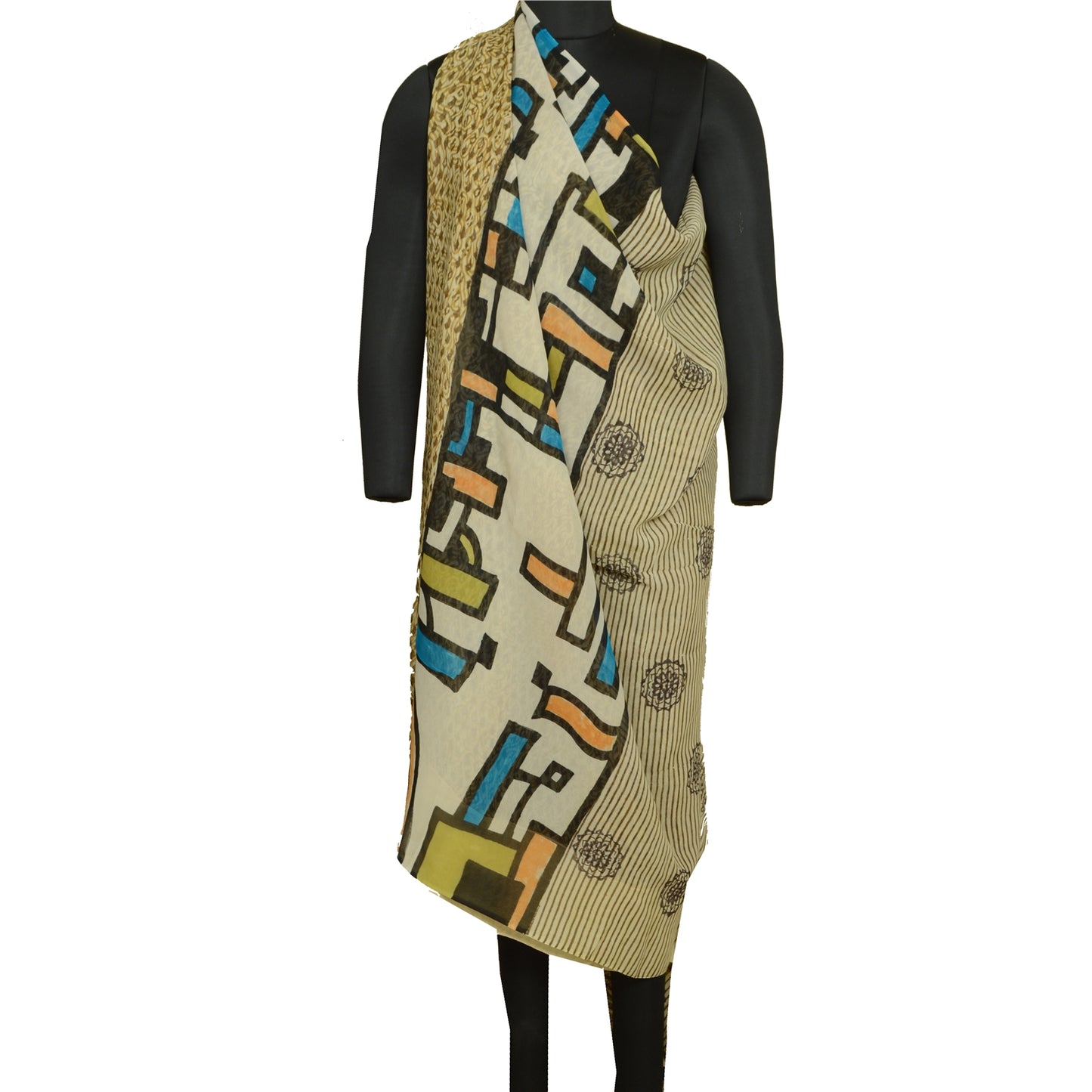 Sanskriti Vintage Sarees Indian Ivory Blend Georgette Printed Sari Craft Sustainable Fabric