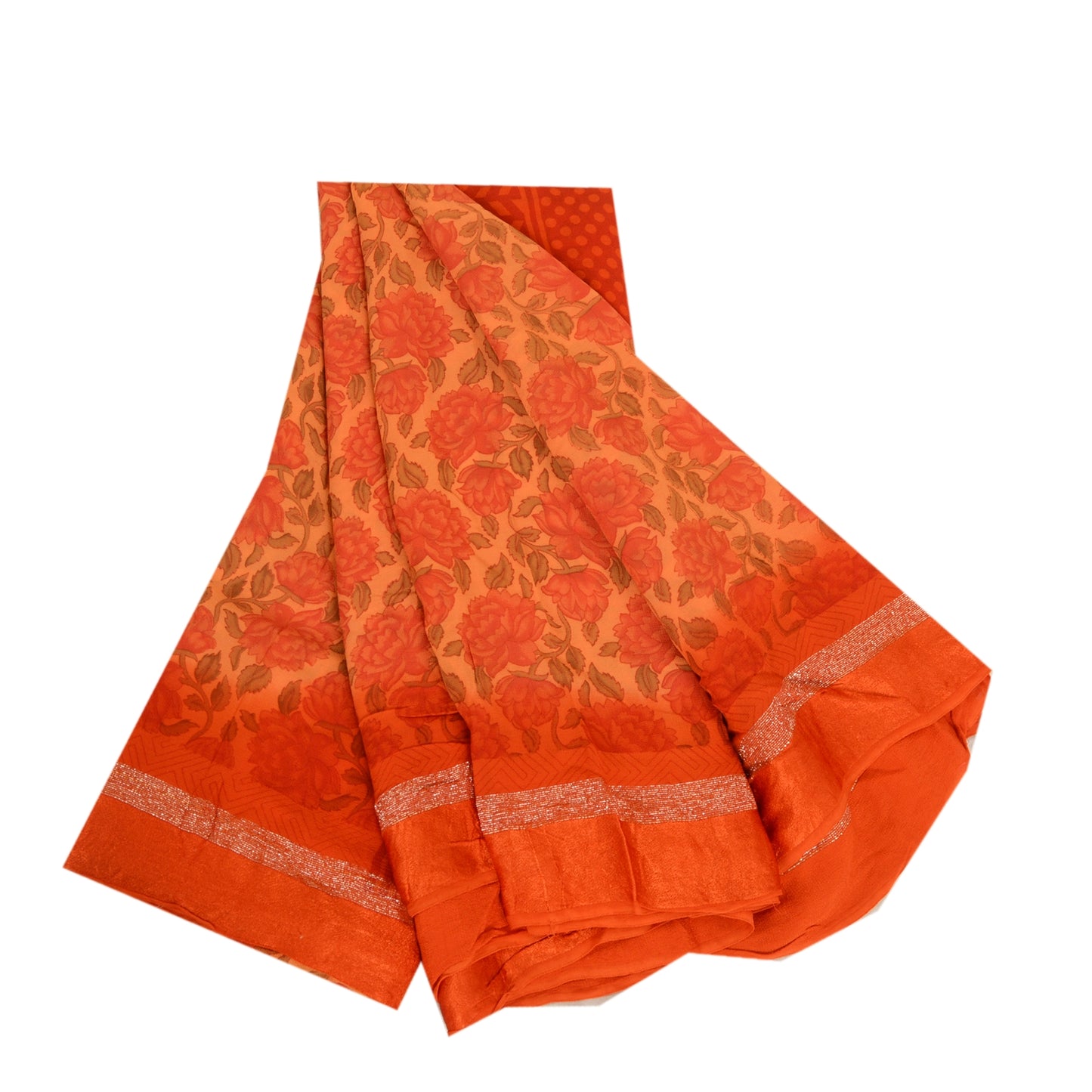 Sanskriti Vintage Sarees Peach/Red Blend Georgette Printed Sari 5yd Craft Sustainable Fabric