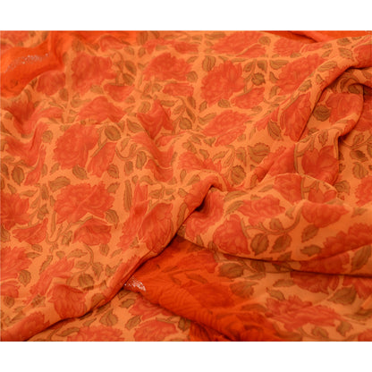 Sanskriti Vintage Sarees Peach/Red Blend Georgette Printed Sari 5yd Craft Sustainable Fabric