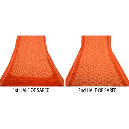 Sanskriti Vintage Sarees Peach/Red Blend Georgette Printed Sari 5yd Craft Sustainable Fabric