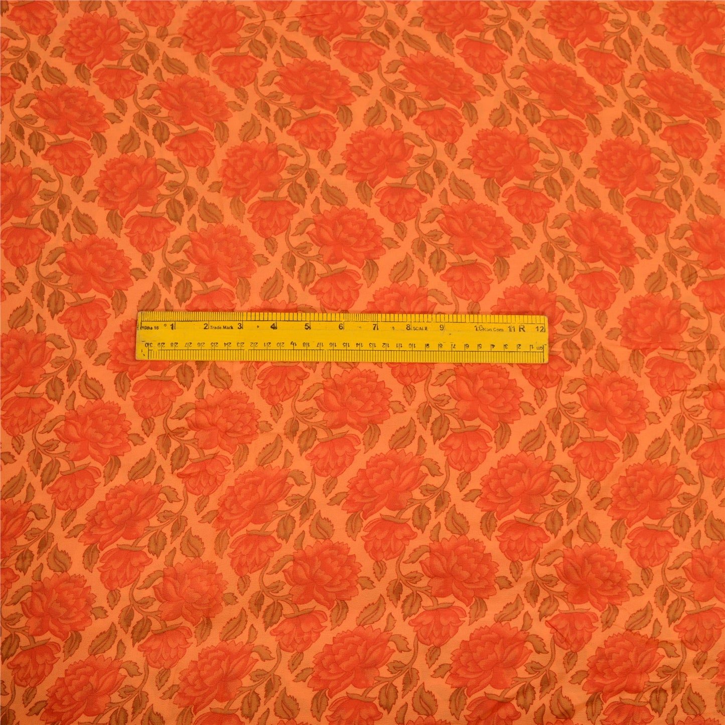 Sanskriti Vintage Sarees Peach/Red Blend Georgette Printed Sari 5yd Craft Sustainable Fabric