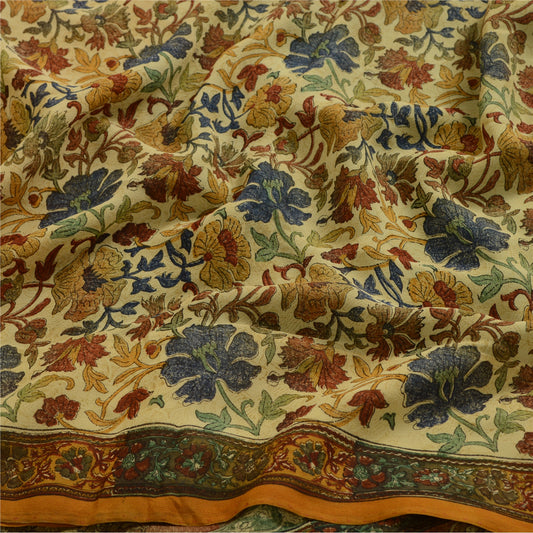 Sanskriti Vintage Sarees Flerfarvet Ren Georgette Silke Trykt Sari Håndværk Bæredygtigt Stoff