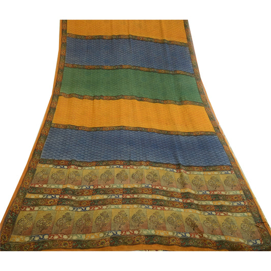 Sanskriti Vintage Sarees Flerfarvet Ren Georgette Silke Trykt Sari Håndværk Bæredygtigt Stoff