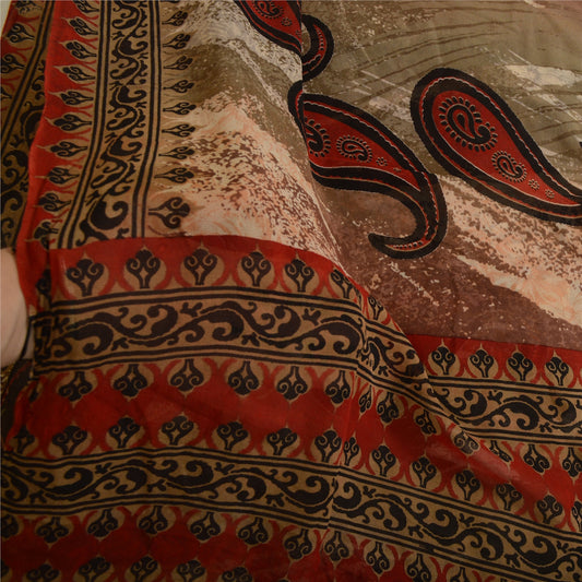 Сари в винтажном стиле на санскрите с разноцветным принтом из чистого шелка-жоржета, ткань для рукоделия из экологически чистой ткани