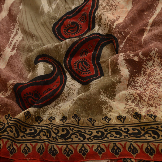 Сари в винтажном стиле на санскрите с разноцветным принтом из чистого шелка-жоржета, ткань для рукоделия из экологически чистой ткани